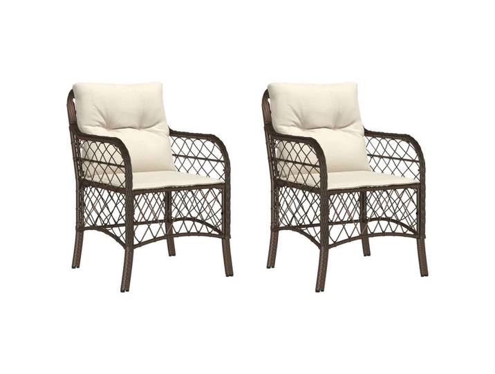 vidaXL Gartenstühle Mit Kissen 2er Set Braun Poly Rattan, Kunststoff, 58.5x86x67 cm, Gartenmöbel, Gartensessel, Gartenstühle