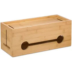 Relaxdays Kabelbox für 2 Steckdosenleisten, Bambus, HxBxT: 14 x 34,5 x 14 cm, Kabel verstecken, Steckdosenbox, natur