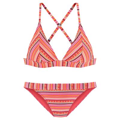 Triangel-Bikini LASCANA, Damen, Gr. 38, Cup C/D, orange (orange, gestreift), Polyamid, Glitzerstreifen, gestreift, metallisierte Fasern, Bikini-Sets Triangel-Bikini, mit glitzernden Streifen