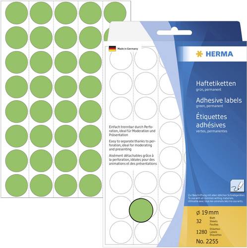 Herma 2255 Markierungspunkte Etiketten Ø 19mm Grün 1280 St. Permanent haftend Papier