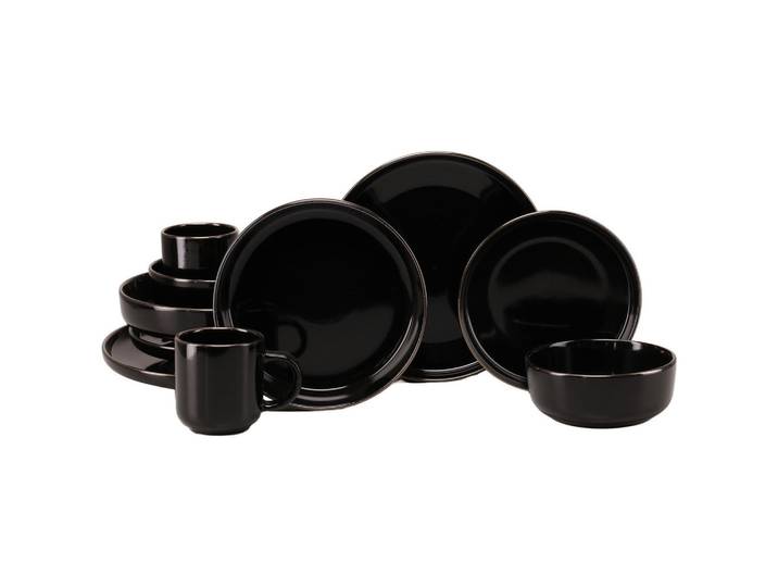 Creatable Kombiservice Nordic Festive Schwarz, Schwarz, Goldfarben, Keramik, 10-teilig, 300 ml,450 ml, stapelbar, Geschirr, Geschirrsets, Kombiservice