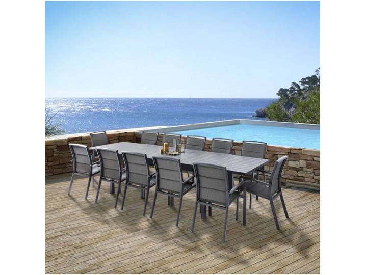 Salon de jardin Ensemble Modulo T 8/12 + F 12 Alu Gris Wilsa Garden