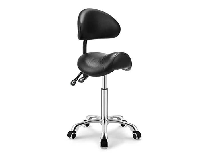 Kaleurrier Sattelhocker, höhenverstellbar, mit Rollen, robuster Hocker, ergonomischer Hocker, für Labor, Klinik, Zahnarzt, Salon, Massage, Büro und Zuhause, mit Rückenlehne (schwarz)