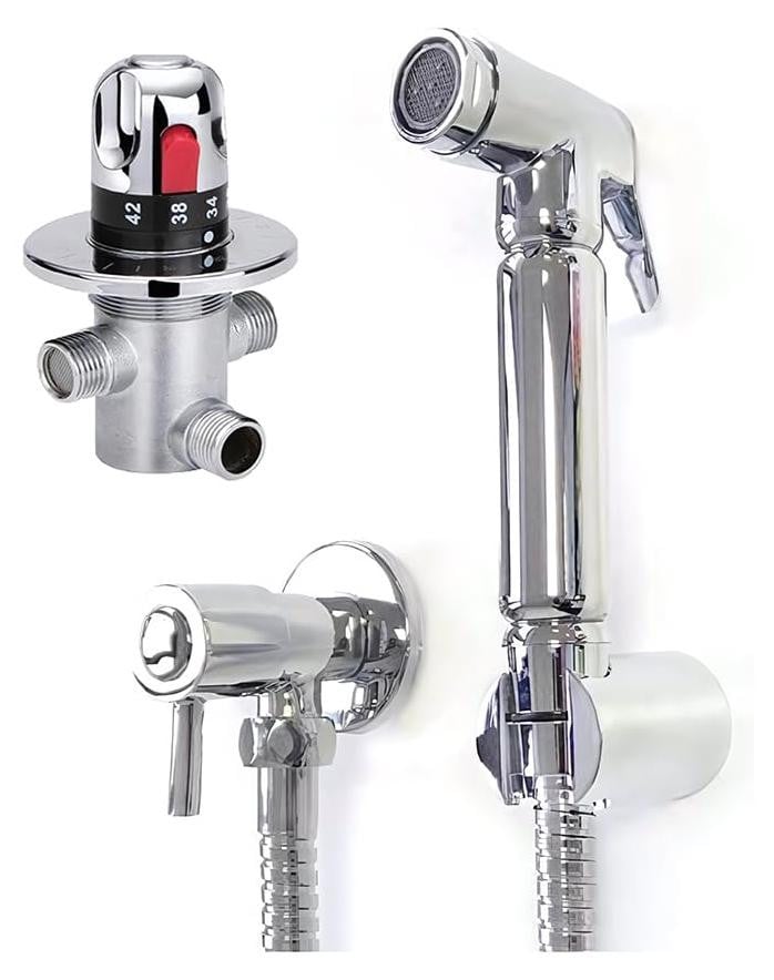 Dripio Thermostaatdoucheset en bidetset, chroom en messing, voor wandmontage
