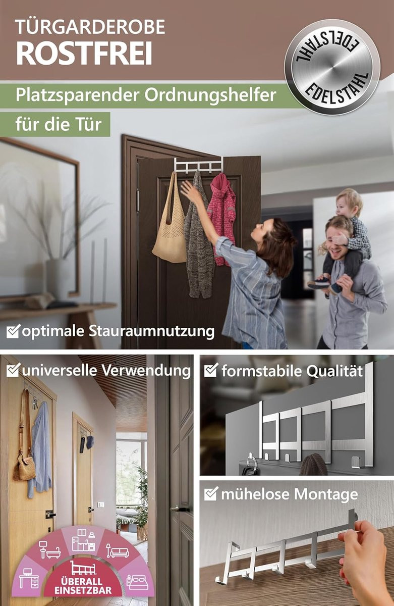 4smile Deurkapstok Zilverkleurig - Universele Roestvrijstalen Deurhaken voor de Gang of Badkamer