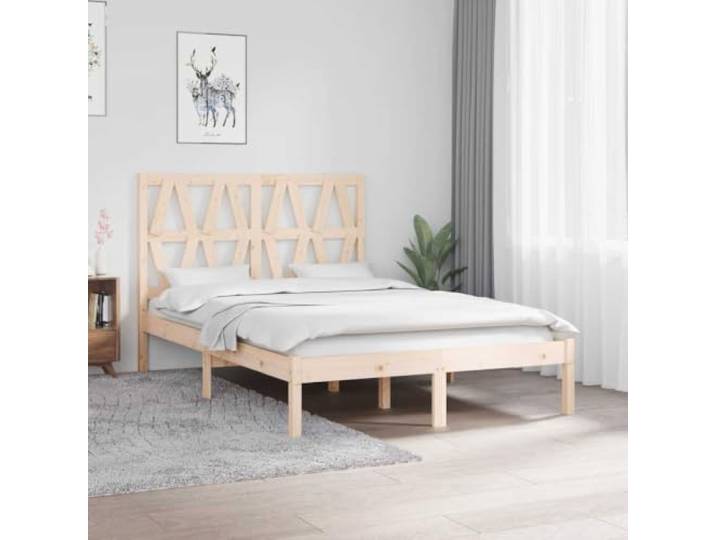 RJPLMFV Bettgestell, Massivholz, Kiefer, 120 x 200 cm, ohne Matratze Lattenrost inklusive, bequemes Kopfteil, robuste und stabile Struktur