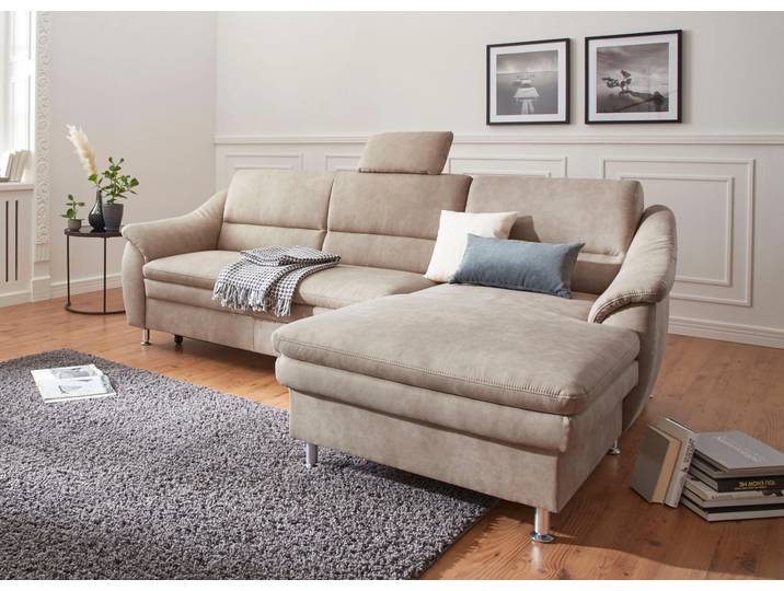 Ecksofa, Luxus-Microfaser, Beige, 264×162 cm, Mit Bettfunktion, Modern, Sit & More