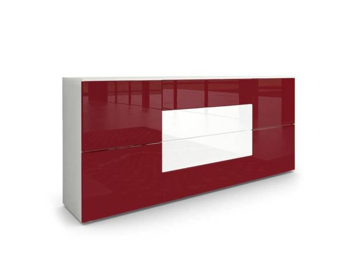 Vladon Buffet dressoir Rova en Blanc mat - Bordeaux haute brillance - Blanc haute brillance
