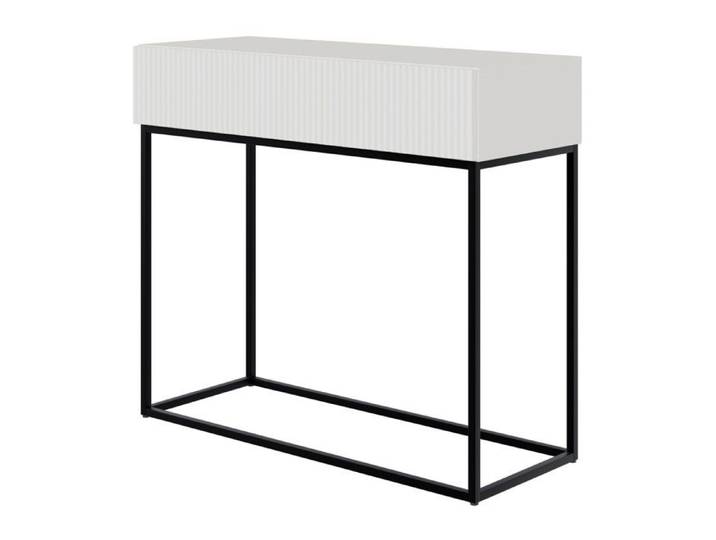 Table console avec tiroir - VELDIO - debout - 90 cm - blanc - avec pieds noirs