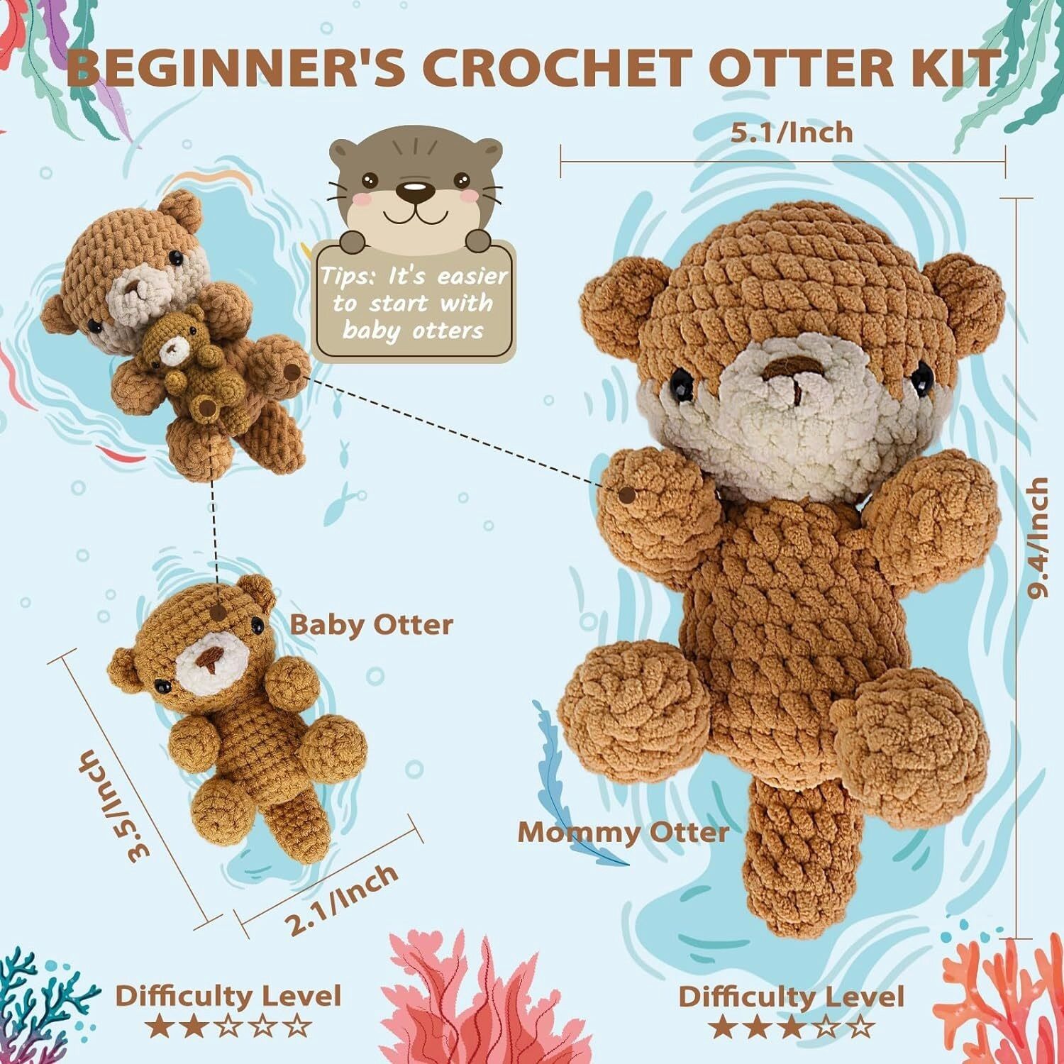 INF Kit de matériel de bricolage pour poupée au crochet : Ours en peluche à crocheter soi-même