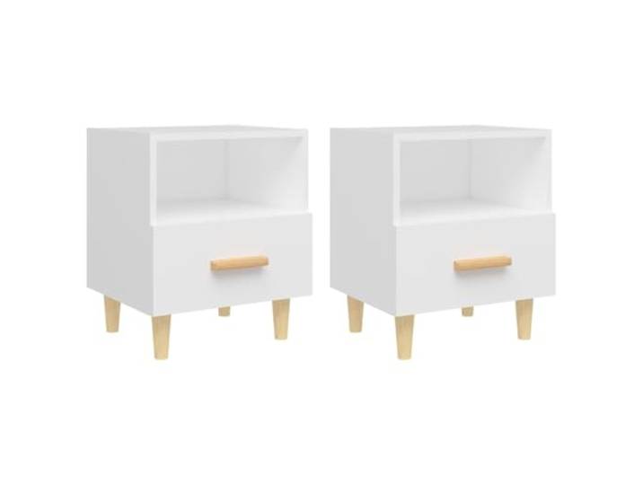 Fisinber Nachttisch 2er Set Weiß 40x35x47 cm Beistelltisch mit Schublade Skandinavische Nachtkommode fürs Schlafzimmer mit Fach und Schublade. Beine aus Eukalyptusholz bieten Stabilität.