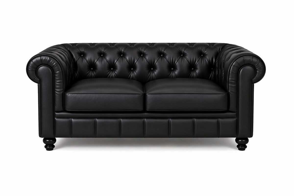 Meubeldistrict Chesterfield Bankstel - 2 Zits - Zwart Leer - Breedte: 152 cm