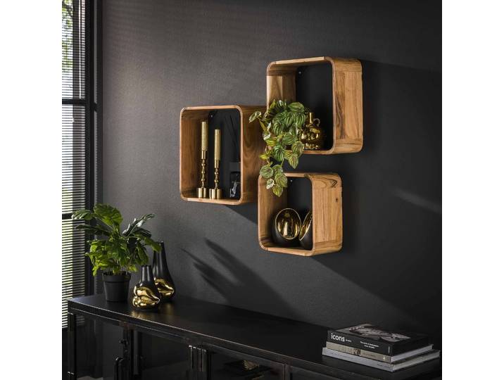 Wandschap Acacia vierkant set van 3