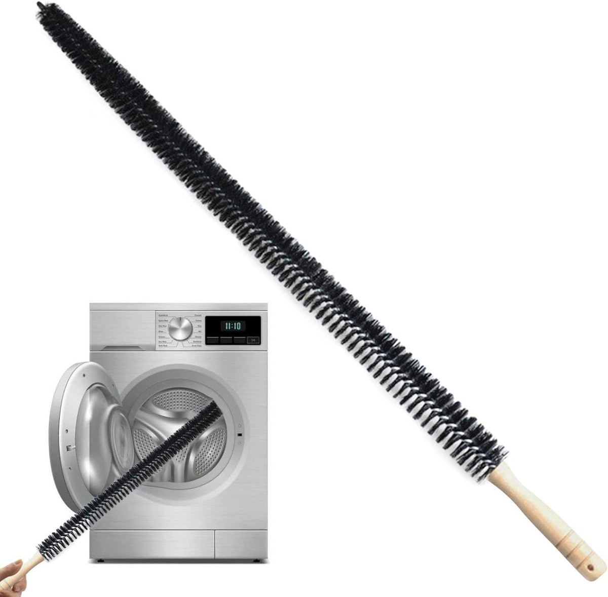 Radiatorborstel met houten handvat en zwarte borstels, 75 cm