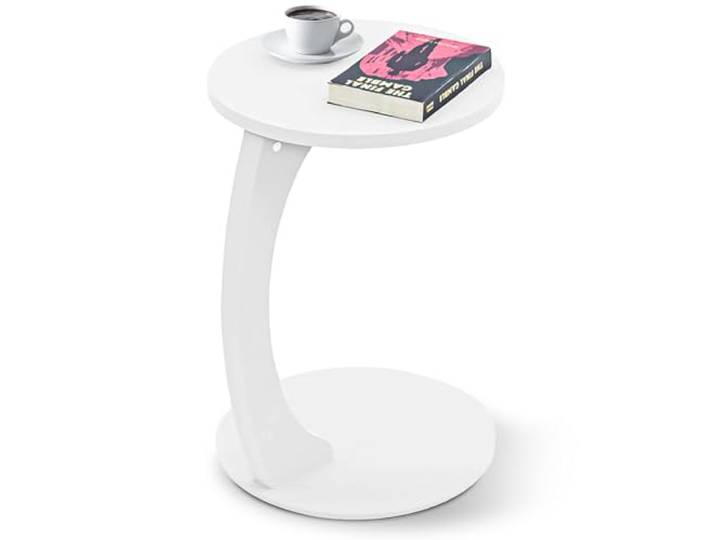 [en.casa] Beistelltisch auf Rollen Holeby 56xØ38 cm Weiß Couchtisch, Sofatisch, Betttisch, Laptoptisch, C-Form, Wohnzimmertisch, Rolltisch, rund, Kaffeetisch, Abstelltisch