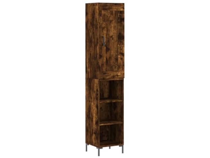 KKgypkn Highboard Räuchereiche 34,5x34x180 cm Holzwerkstoff Metallfüße, Stauraum hinter Tür, mit Wandhalterung, stabil und langlebig