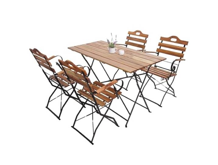 Mendler Biergarten-Set HWC-J40 Gastronomie-Qualität Akazie - naturfarben Bistroset, Klapptisch, Klappstuhl, MVG-Zertifiziert
