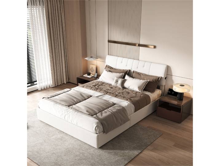Rosahqnda Lit double rembourré, lit jeune, lit coffre, lit hydraulique 140/160 x 200 cm, velours matelassé, sans matelas, blanc