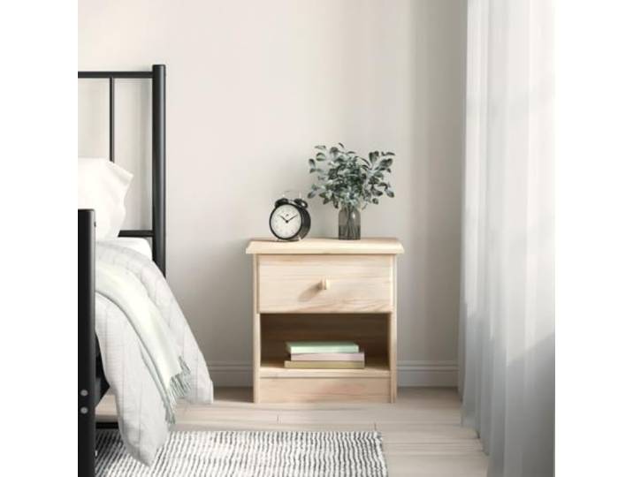 HEFZGDB Nachttisch ALTA Natur 41x35x41 cm Massivholz Kiefer mit Schublade und Ablage, Stauraum Möbel aus unbehandeltem Kiefernholz, langlebig und robust, pflegeleicht, Holzknauf,