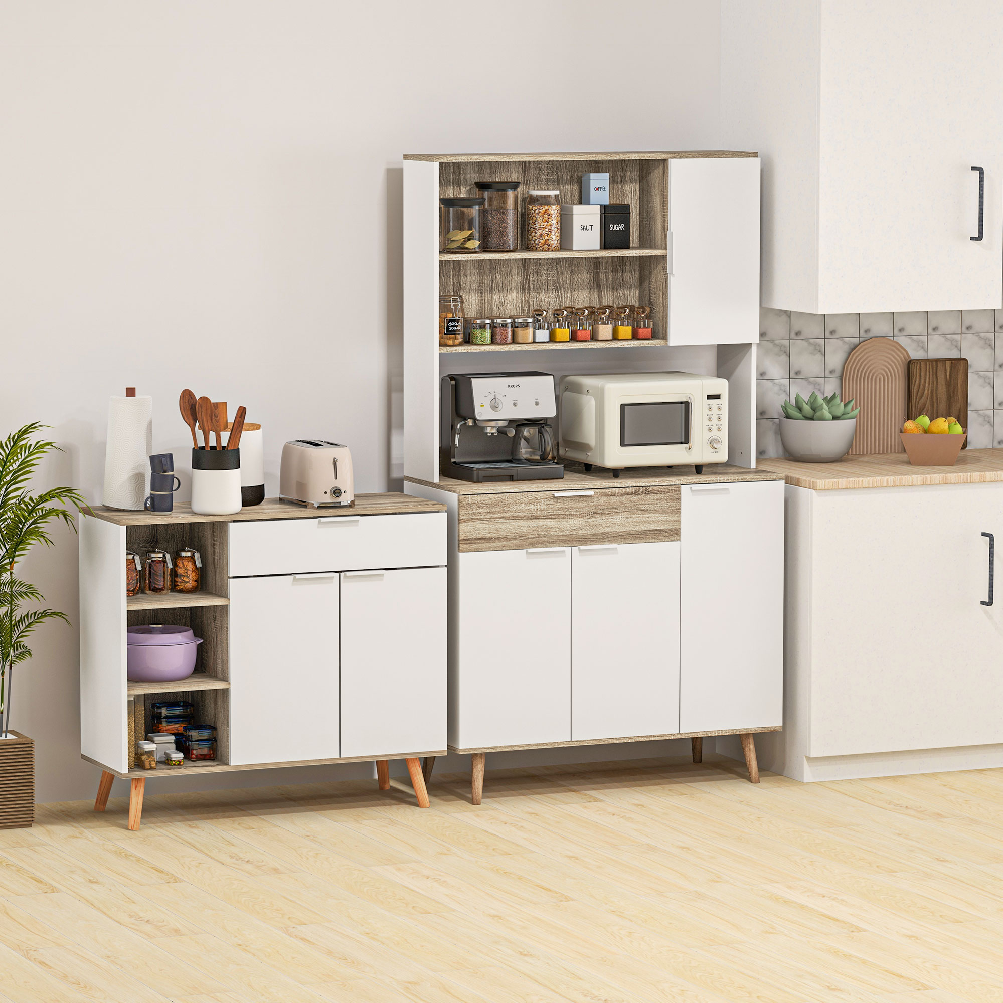 Homcom Mobile Multiuso Salvaspazio con 3 Ripiani Aperti, Armadietto e Cassetto, in Truciolato, 95x35x85 cm Aosom