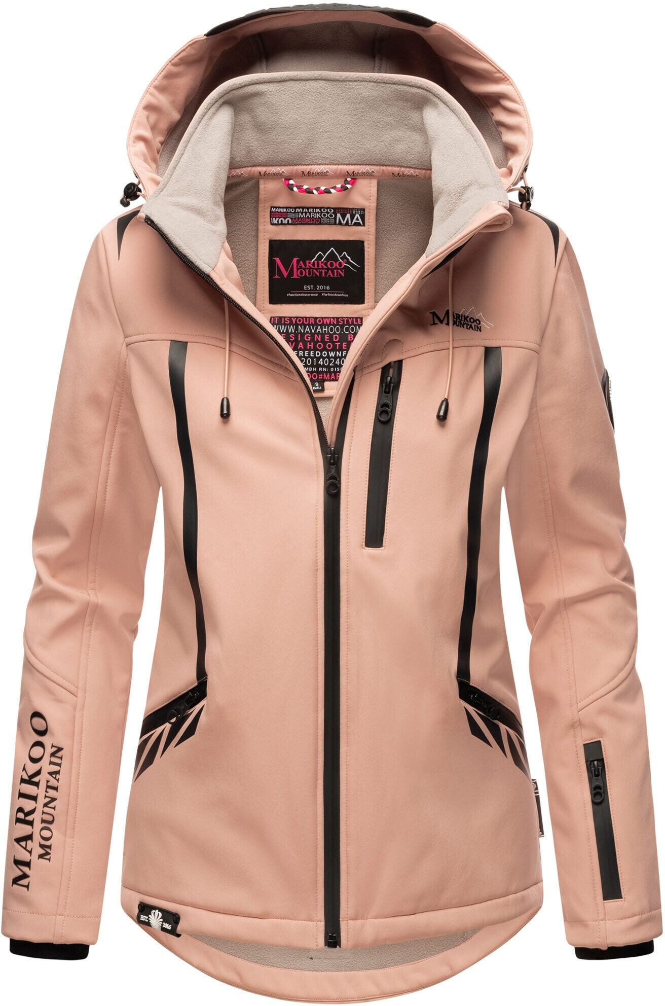 Softshelljacke MARIKOO "Mount-Cho-Oyu", Damen, Gr. XS, rosa, Obermaterial: 95% Polyester, 5% Elasthan. Futter: 100% Polyester. Ärmelfutter: 100% Polyester, Jacken Softshelljacke, mit abnehmbarer Kapuze