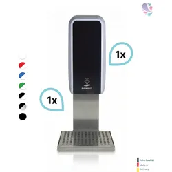 SET: Desinfektionsspender SENSOR, berührungslos Blanc Cosmos versch. Farben+Edelstahlhalterung mit Auffangschale