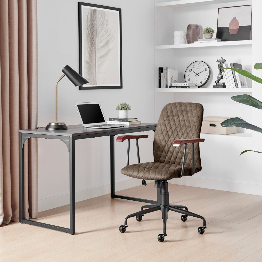 Marlow Home Co. Annitra Luxury Wood and Faux Leather Executive Office Chair - Modern Design Home Office Grey 96.5cm H X 61cm W X 59.5cm D