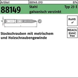 Stockschraube R 88149 Typ 23 E M6x 120 Stahl galv.verz. 100 Stück
