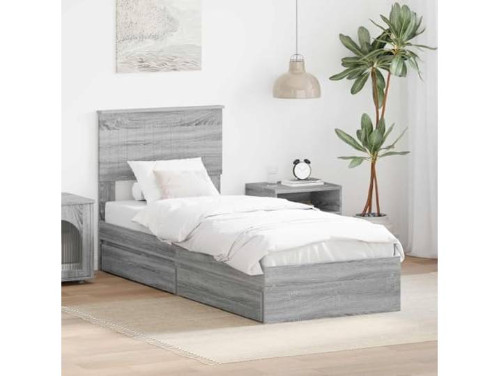 WDGJJFECNMUEHI Stauraumbett Holzwerkstoff mit Stauraum Grau 75 x 190 cm Stauraumbett Graues Sonoma 75x190 cm Holzwerkstoff mit Schubladen und Lattenrost Modernes Schlafzimmerbett mit Kopfteil