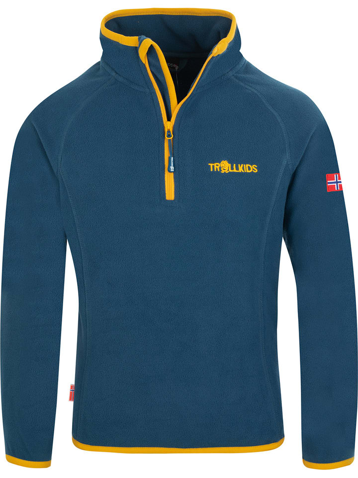 Trollkids Fleecepullover "Nordland" in Dunkelblau/ Orange - 116