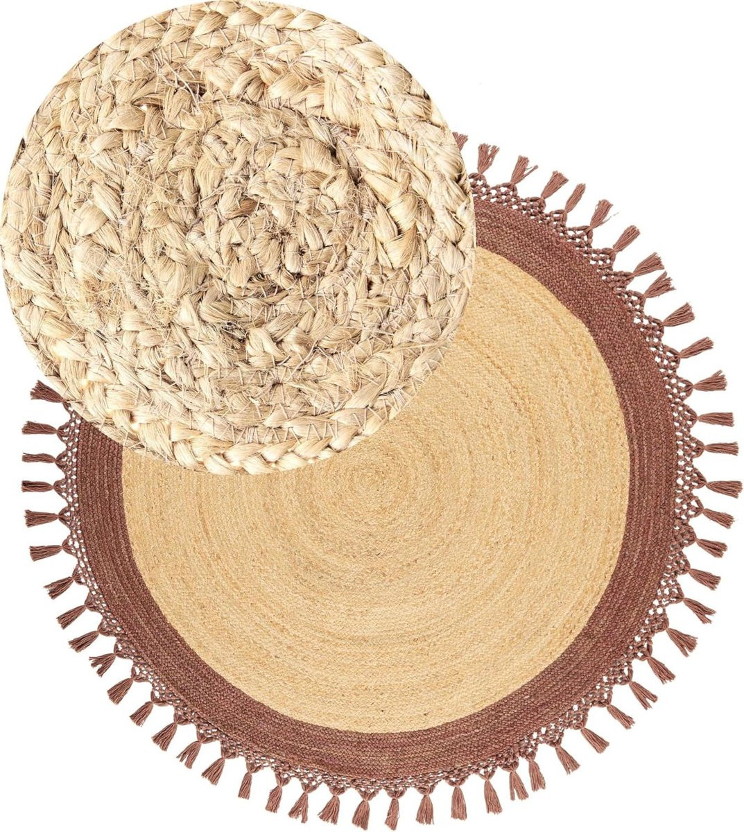 Rond Jute Vloerkleed - Handgeweven - Beige Bruin
