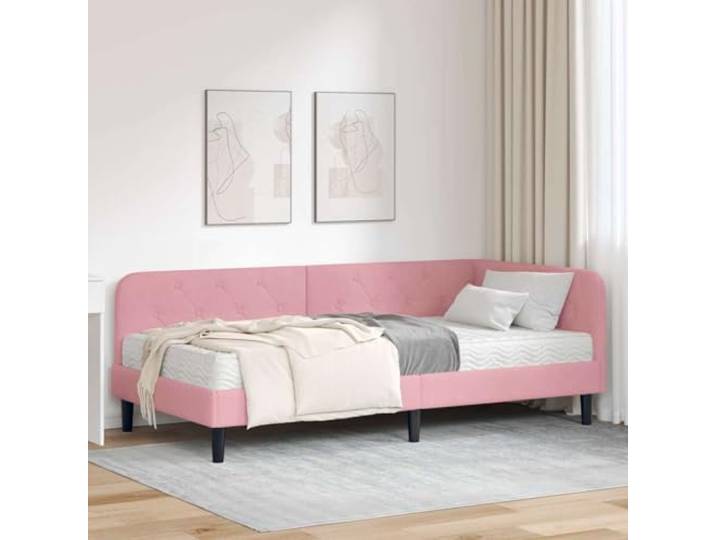 YUOTYRKTEJRSG Samt L Form Eckbettgestell platzsparend 100 x 200 cm Rosa Eckbettgestell mit Matratze mit Kopfteil Rosa 100 x 200 cm Samt L-Form Schlafsofa Platzsparend Stabil