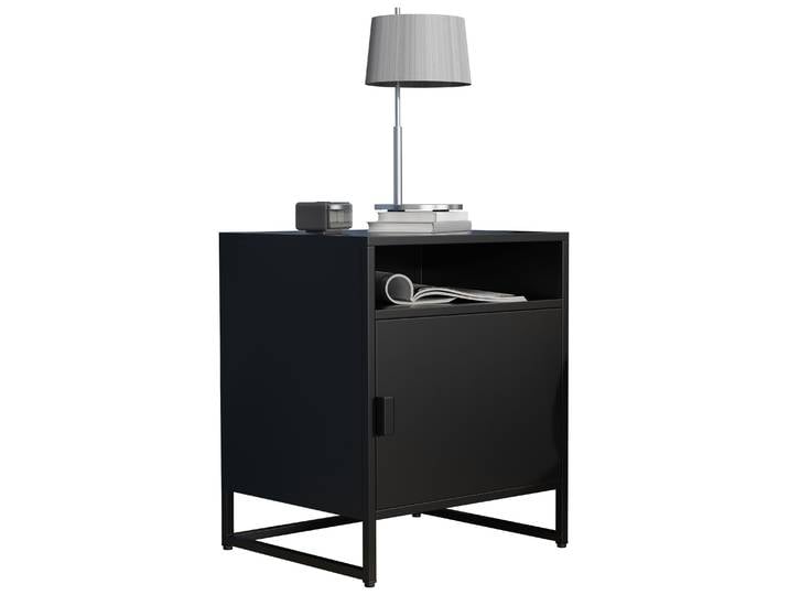 Nachttisch VCM Metall Nachttisch Beistelltisch Drehtür Flokas L , schwarz, B:45cm T:40cm, Tische, Nachttisch