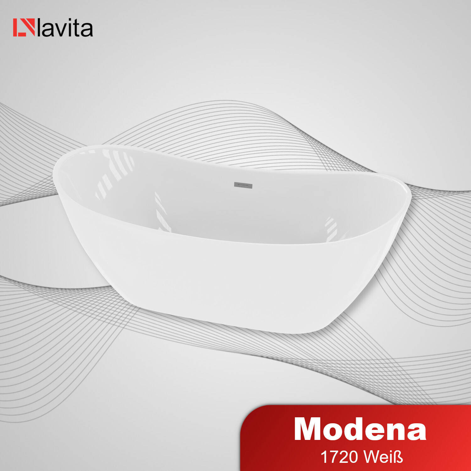 LAVITA Freistehende Badewanne Modena 1720 Acryl 172x73x74 cm| Badewannen Oval Form | Moderne | Acryl-Wanne Freistehend 2 Personen | 262 L | Antimikrobielle Beschichtung | Weiß Glanz