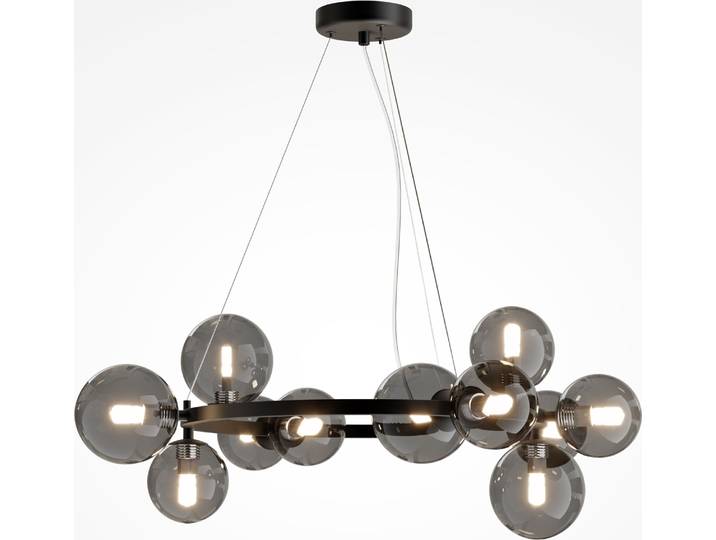 Suspension\, métal verre\, noir fumé\, D 67 cm