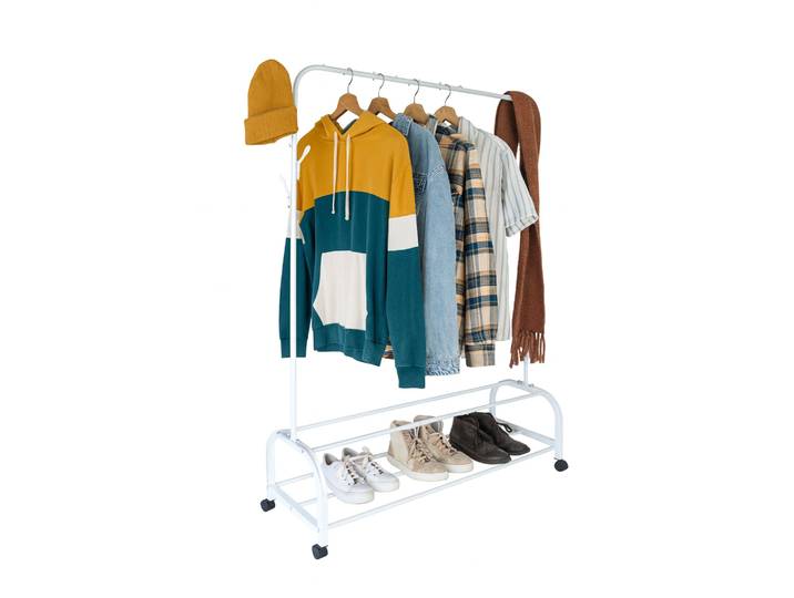 Kleiderständer rollbar mit 2 Ablagen Weiss