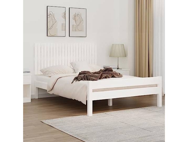 Weißes Holzbett Kopfteil aus massivem Kiefernholz, 140x3x60 cm, für Wandmontage, bietet perfekte Rückenstütze beim Lesen oder Fernsehen im Bett.