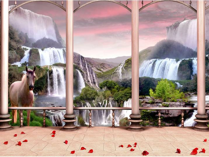 Fototapete PAPERMOON Fantasiewelt mit Wasserfällen , bunt, B:4m L:2,6m, Vlies, Tapeten, Fototapete