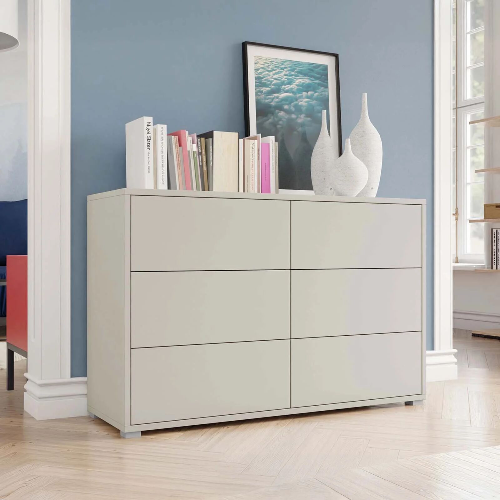 garneroarredamenti Cassettiera 120x73cm 6 cassetti moderna beige cashmere Eindhoven