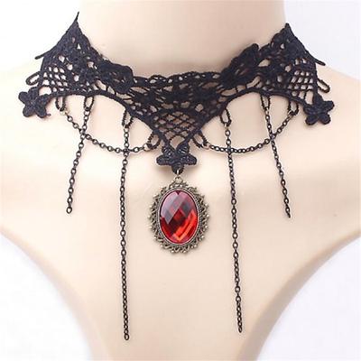 Halsketten Anhänger Halskette For Damen Party Halloween Maskerade Synthetische Edelsteine Krystall Spitze Mehrlagig Schwarz