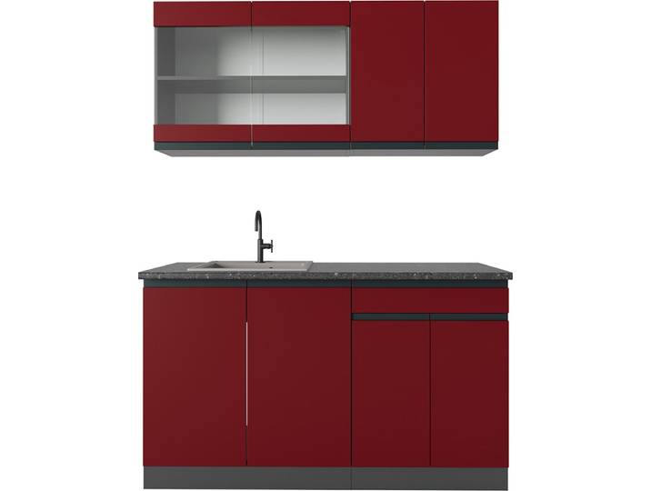 Vicco R-Line Eenpersoonskeuken – 140 cm J-vorm Rood/antraciet