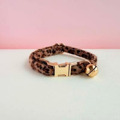 Inspired Living Personalized Leopard Print Cat Collar With Bell Custom Plush Adjustable Kitten ID Collar dark Brown s