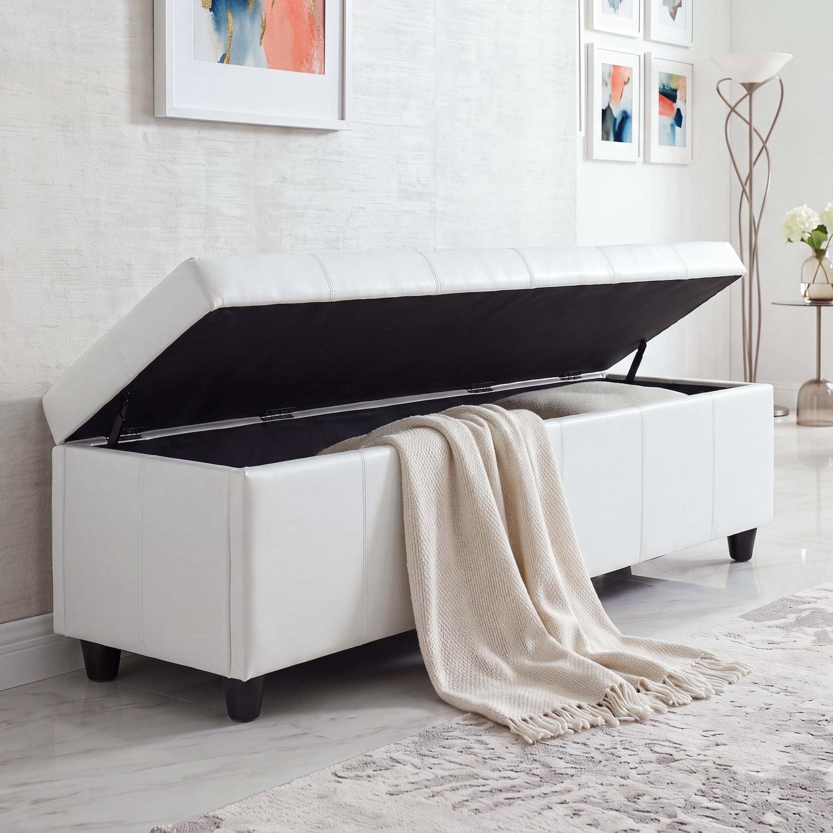 Aufbewahrungs-Truhe Arezzo XXL, Leder + Kunstleder, 180x45x45cm ~ weiß