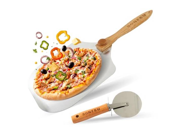 BonFeu Pizza Starter Kit - Pizzasnijder & Pizza Spatel/Schep Combi Set – Perfect voor Snijden en Serveren van Pizza - Barbecue Accessoires - Pizzascheppen
