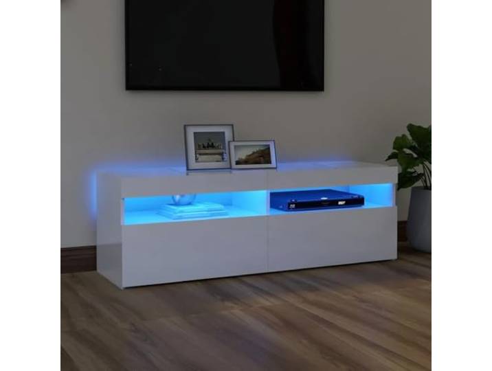 Modernes TV Schrank mit RGB Beleuchtung Weiß Hochglanz 120x35x40cm TV Möbel mit Farbeinstellung und automatischem Farbwechsel Leicht zu reinigen USB-betrieben