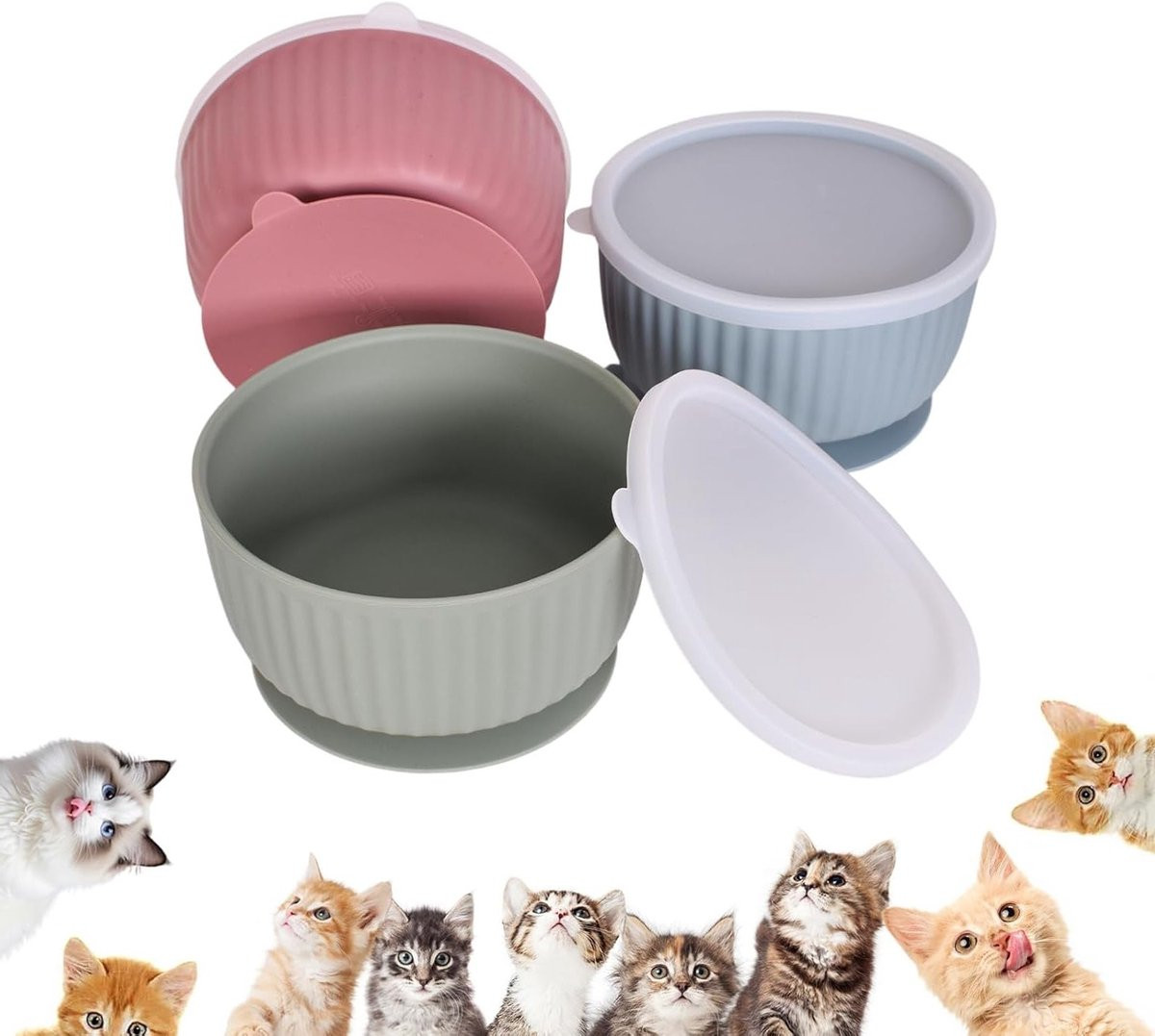 Antislip siliconen voerbak voor katten en kleine honden met deksel