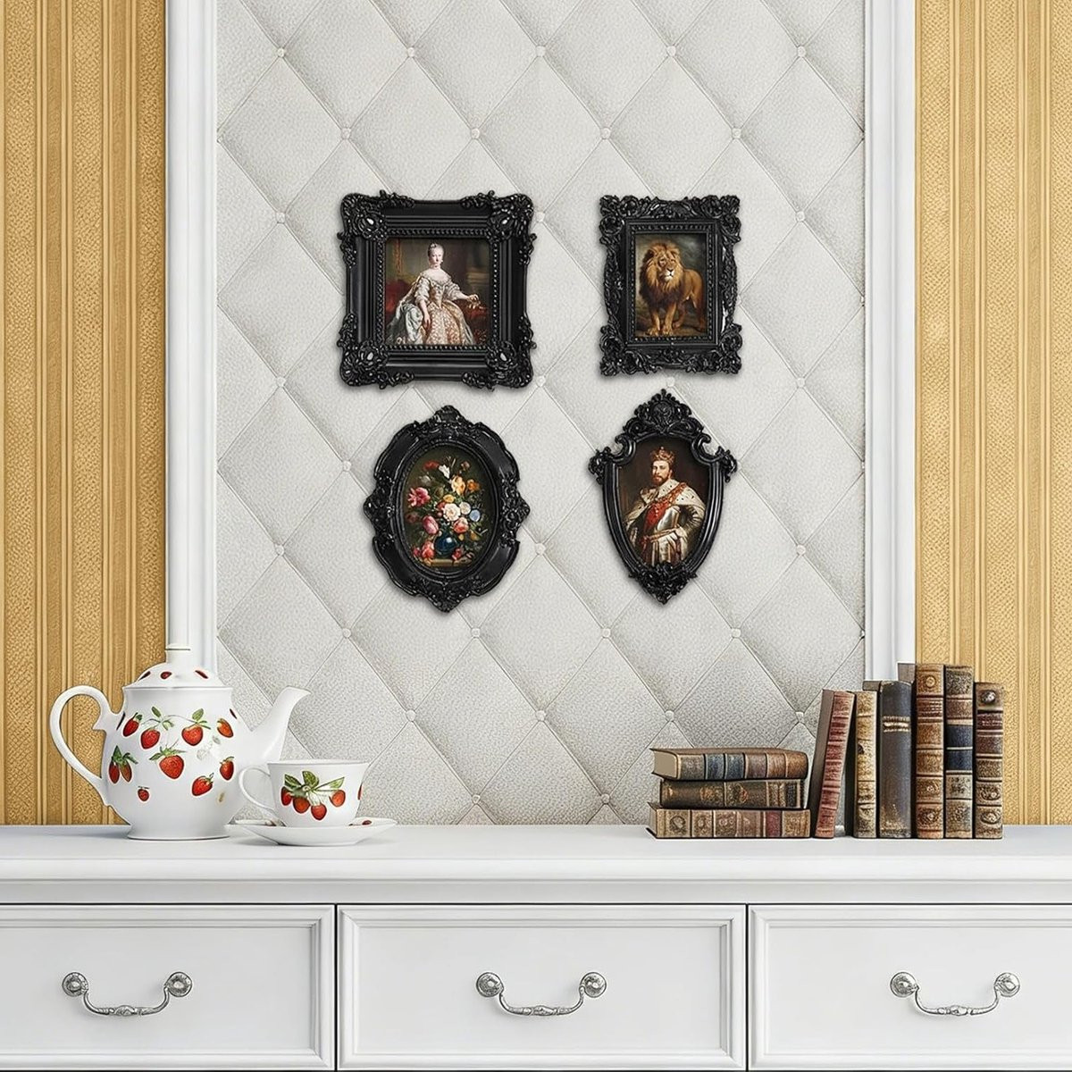 Set van 4 mini fotolijsten in barokke resin stijl voor wanddecoratie en sieradenpresentatie