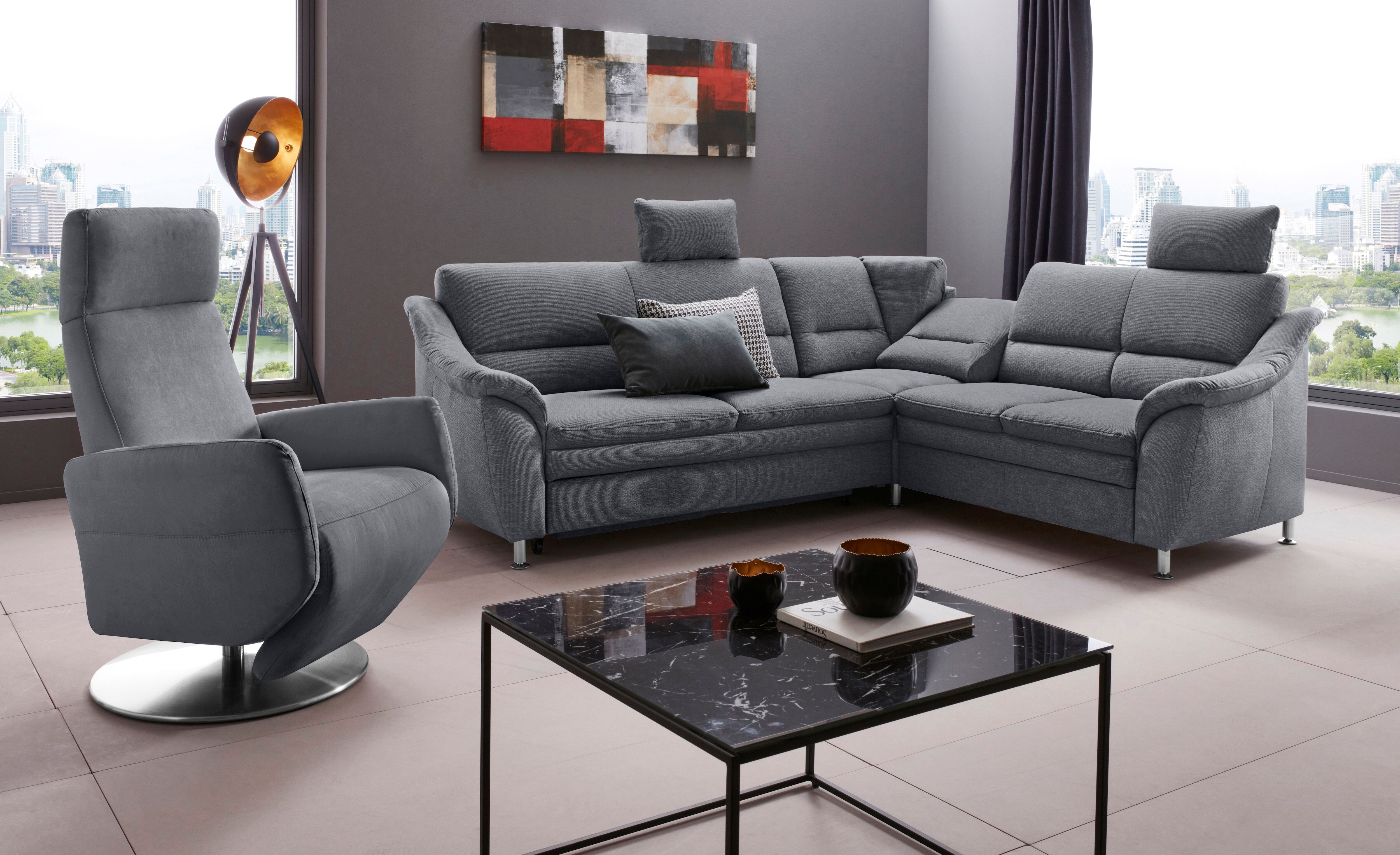 TV-Sessel SIT & MORE "Kobra mit Kopfteilverstellung, Drehfunktion & manueller Relaxfunktion", grau, B:71cm H:113cm T:82cm, 100% Polyester, Sessel, TV-Sessel, Ergonomie M: manuelle Fussstütze & Rückenlehne grau Luxus-Microfaser ALTARA NUBUCK®, Ergonomie M,