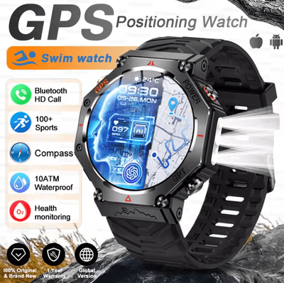 Inspire Curations T Rex 3 Ultra Military AMOLED GPS Smartwatch With 10ATM Waterproof & Bluetooth Call black