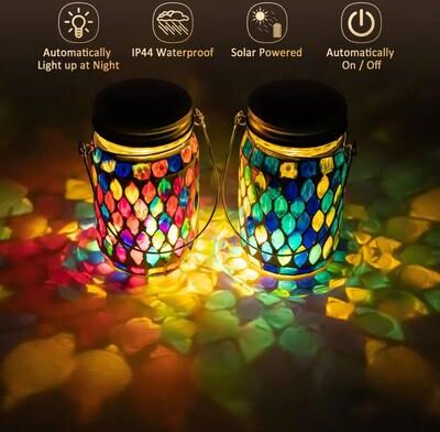 Uplift Essentials Artisanal Solar Mosaic Glass Hanging Lantern blue